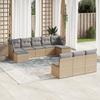 Vidaxl 10-Cz. Garden Furniture Set With Cushions, Beige, Poly Rattan