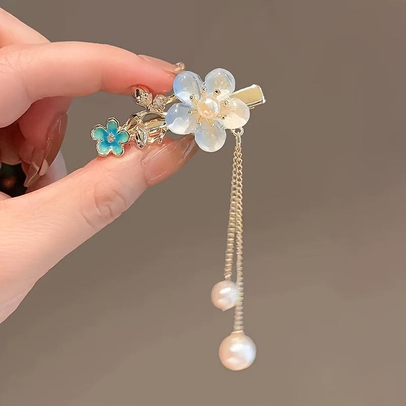 1PC Duckbill with Tassel - Alloy Flower Hairpin, Suitable for Women's Bangs and Hair Disc Accessories