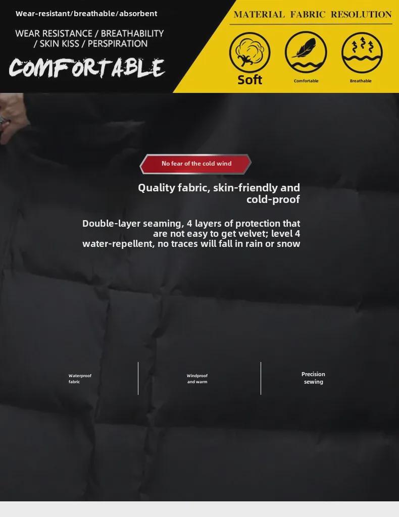 659 Zimní unisexový dlouhý péřový kabát s kapucí - ke kolenům, zateplený, konvertibilní design.