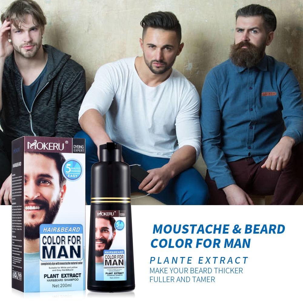 Shampoing Colorant pour Barbe Noir Naturel Coloration Permanente Longue Durée pour Hommes Couverture des Cheveux Blancs Gris Soin de la Barbe