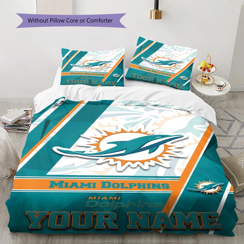 Name Custom Miami Dolphins Pattern Bedding Set Quilt Cover Pillowcase Home Decor Gift (1 * duvet cover + 2 * pillowcase, without core)