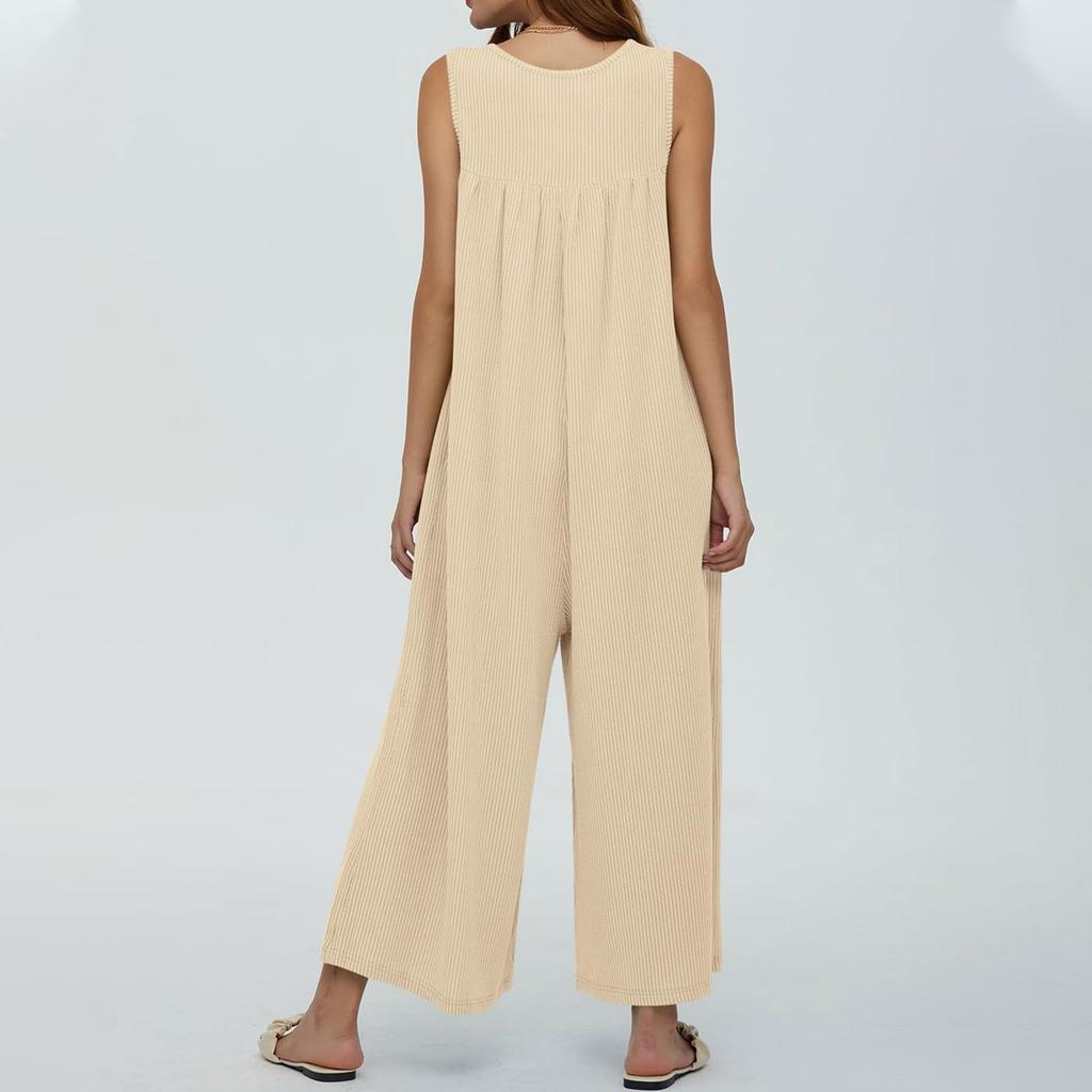 Women's U-neck Sleeveless Jumpsuit With Pocket Jumpsuit