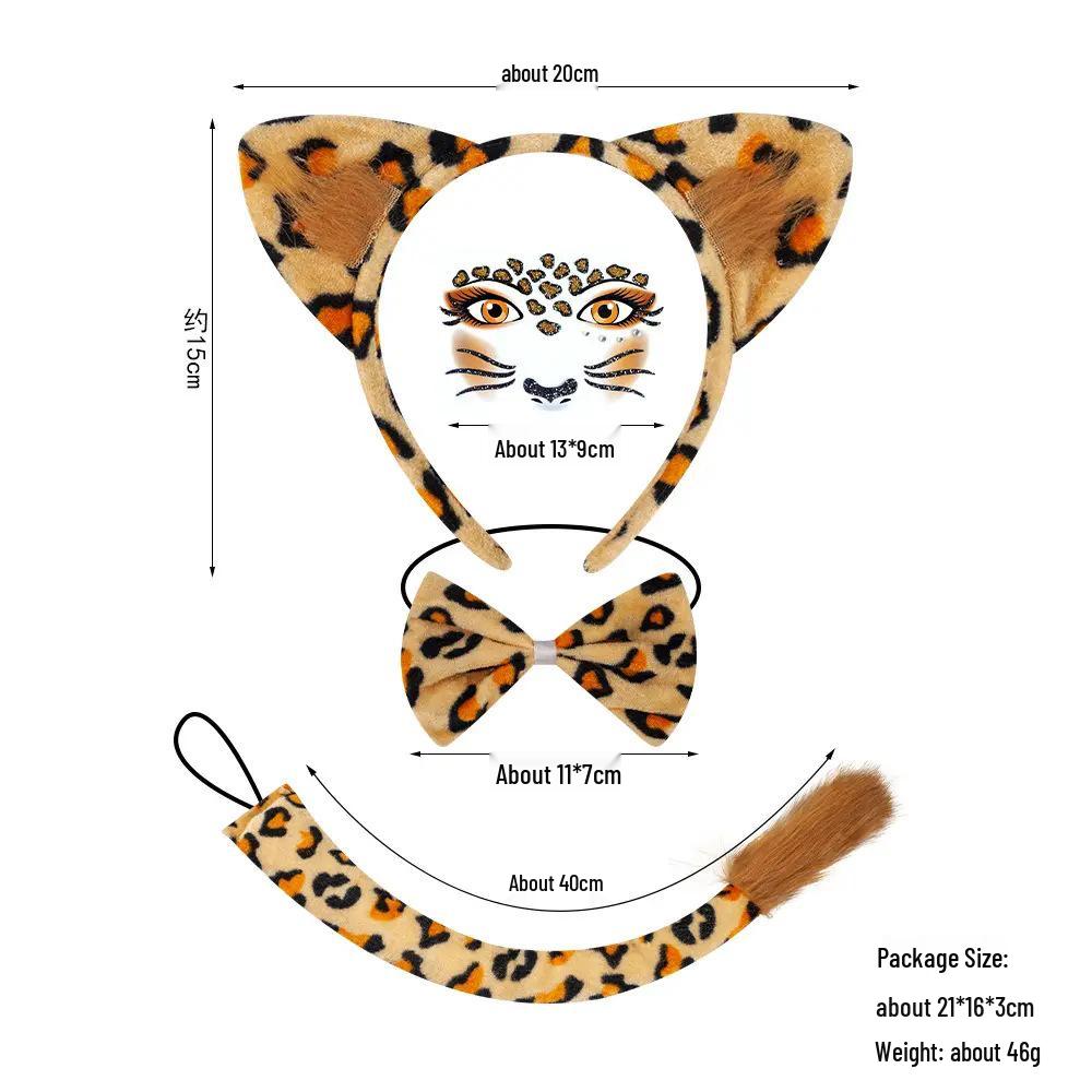 Set Maschera di Halloween per Bambini con Fascia Testa Testa di Leopardo e Orecchie da Gatto con Adesivi per il Viso