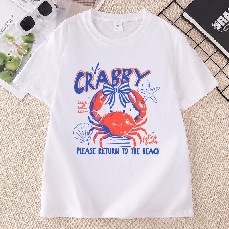 If Crabby Please Return To The Beach TShirt Summer Coastal Funny Beach Tee Unisex Unisex Casual Round Neck Beach Lover Tees