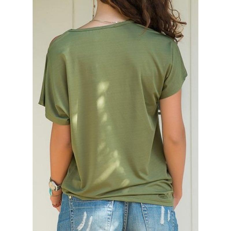 Letnia Nowość Gorący Produkt Europejski i Amerykański Codzienny Asymetryczny Krótki T-shirt z Przekładanym Dekoltem na Ramię dla Kobiet