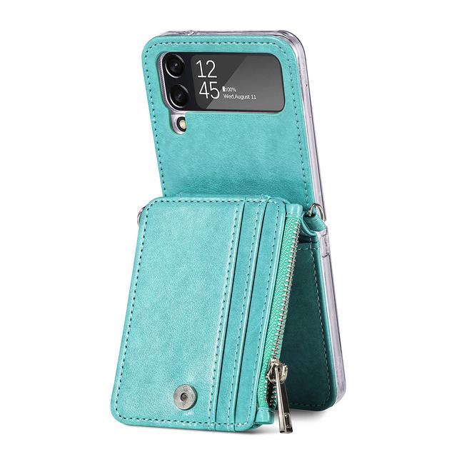 

Противоударный кожаный чехол с функцией кошелька для Samsung Galaxy Flip4 5g Flip 4 Flip3 Flip 3 Zflip4 с защитой от ударов и слотом для карт for Samsung Z Flip 4 зелёный