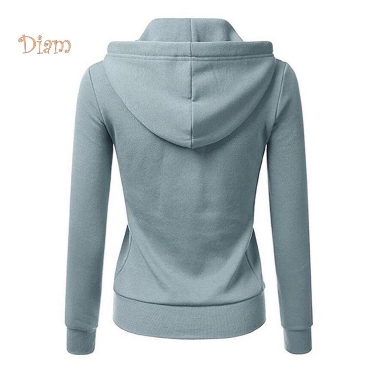 Ladies Floral Autumn Outwear Hoodie Long Sleeve Zipper Coat Sports Top with Pockets