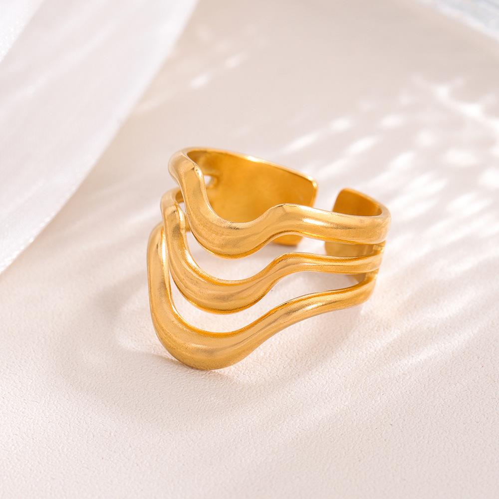 18K Gold Stainless Steel Retro Geometric Open Ring
