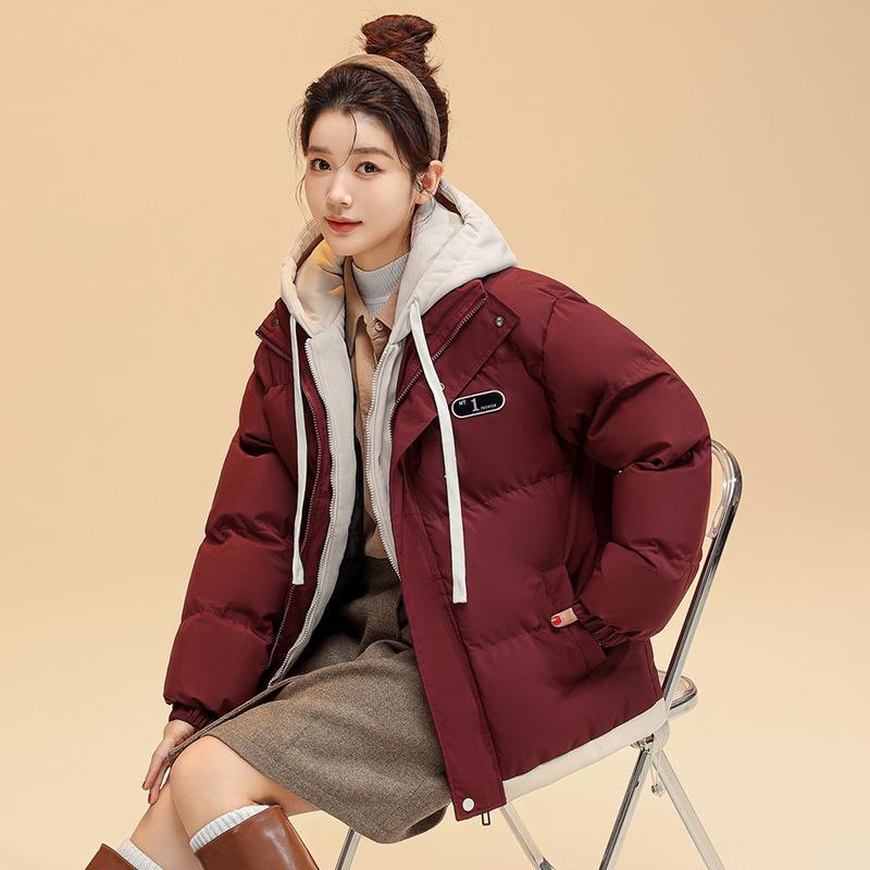 Fake two down cotton jackets, women's winter Korean version of loose student thickened short jacket cotton jacket 2025 new model
