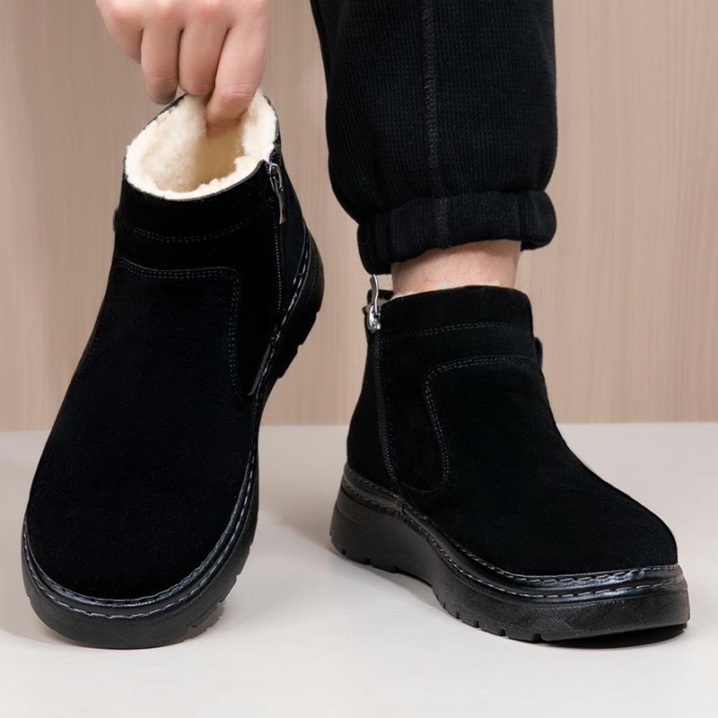 Winter new Northeast men's snow boots warm and piled thickened cold-proof cotton shoes casual high-top non-slip wool leather shoes