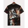 Men's 3D Print Wolf Pack Mountain Night Scene T-Shirt - Vivid Howling Wolves & Full Moon Graphic, Casual Short Sleeve Round Neck Tee