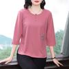 Summer Round Neck Embroidered Three-quarter T-shirt for Middle-aged Elderly People New Loose Mother Tops for Women