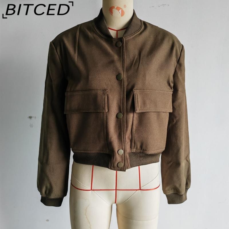 BITCED Spring Women's Oversized Pocket Jacket with Stand Collar
