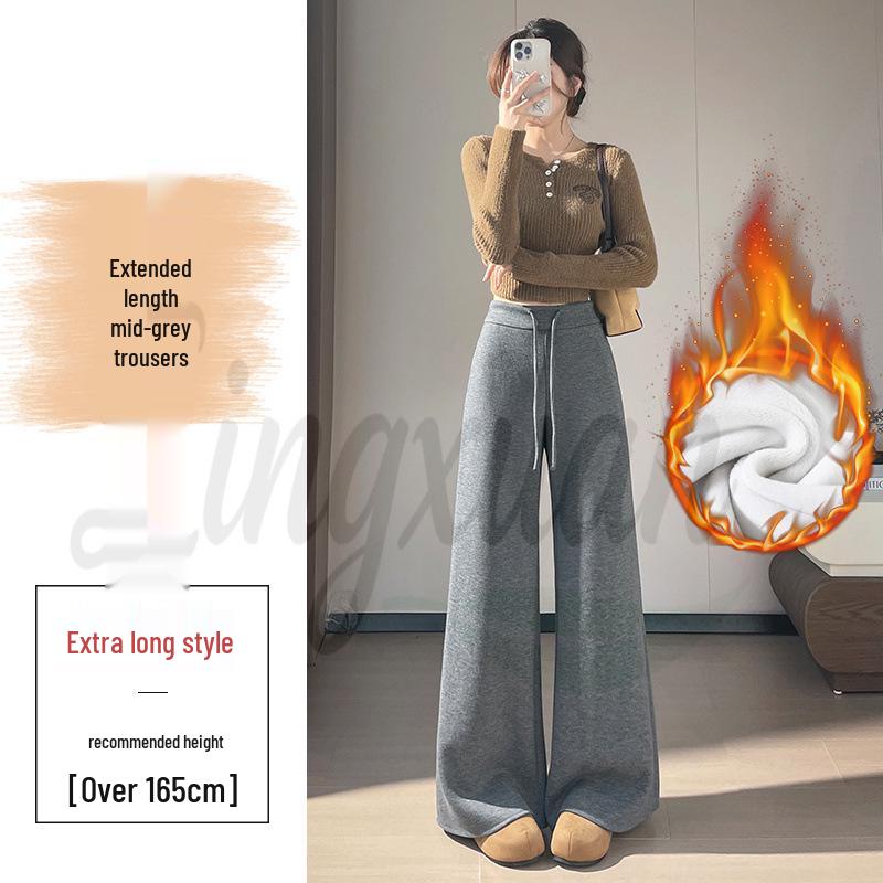 2026 Autumn/Winter High-Waisted Velvet Wool Flare Pants - Women's Floor-Length Casual Style
