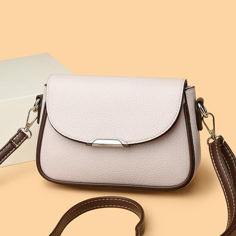 Fashion Soft Leather Texture Small Square Bag Women's New Simple Temperament Versatile Shoulder Bag Retro Contrasting Color Commuter Messenger Bag