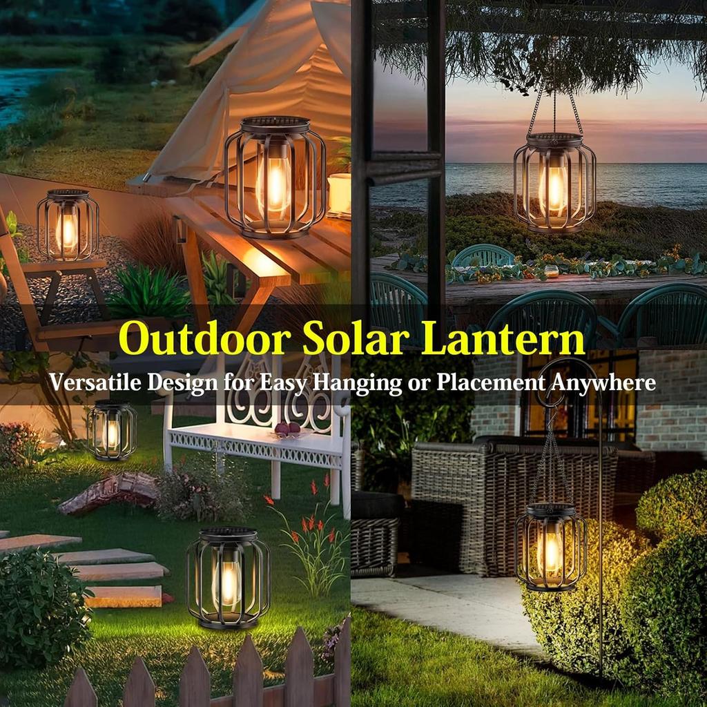 1/2/4PC Solar Powered Lantern Outdoor Solar Hanging Light with Hook Warm White Waterproof Solar Garden Lamp for Yard Porch Decor