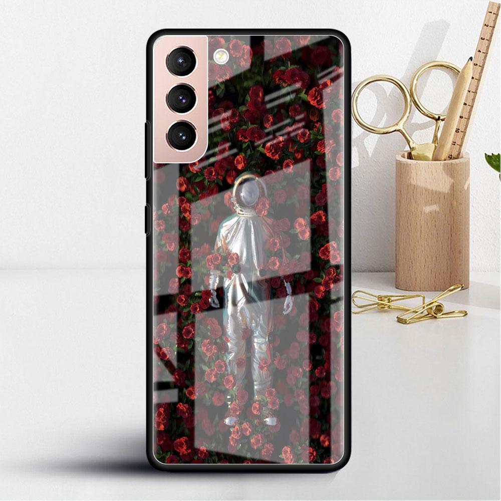 Astronaut Cosmic Planet Glass Case For Samsung Galaxy S22 S20 FE S21 Plus Phone Cover S10 5G S9 Note 20 Ultra 10 Lite Shell