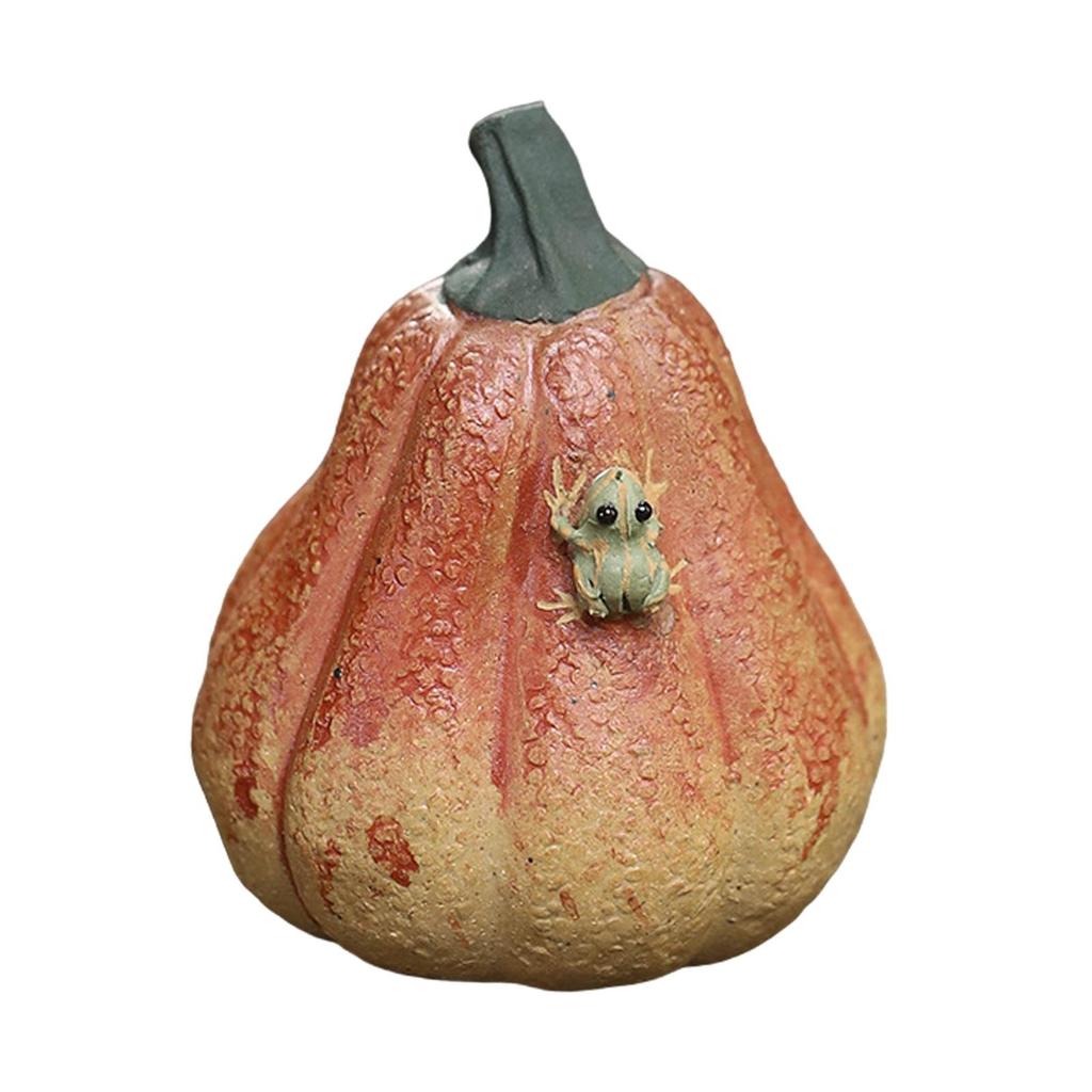 Frog Pumpkin Statue Artwork Home Decor Tea Accessories Adornment Desk Decoration for Bookshelf Tearoom Indoor Office Living Room