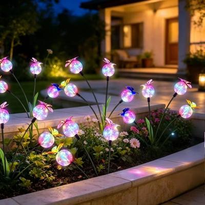 6/8 Head Butterfly Bobble Swing Light Realistic Color Changing Butterfly Solar Garden Lights Waterproof Smart Sensor