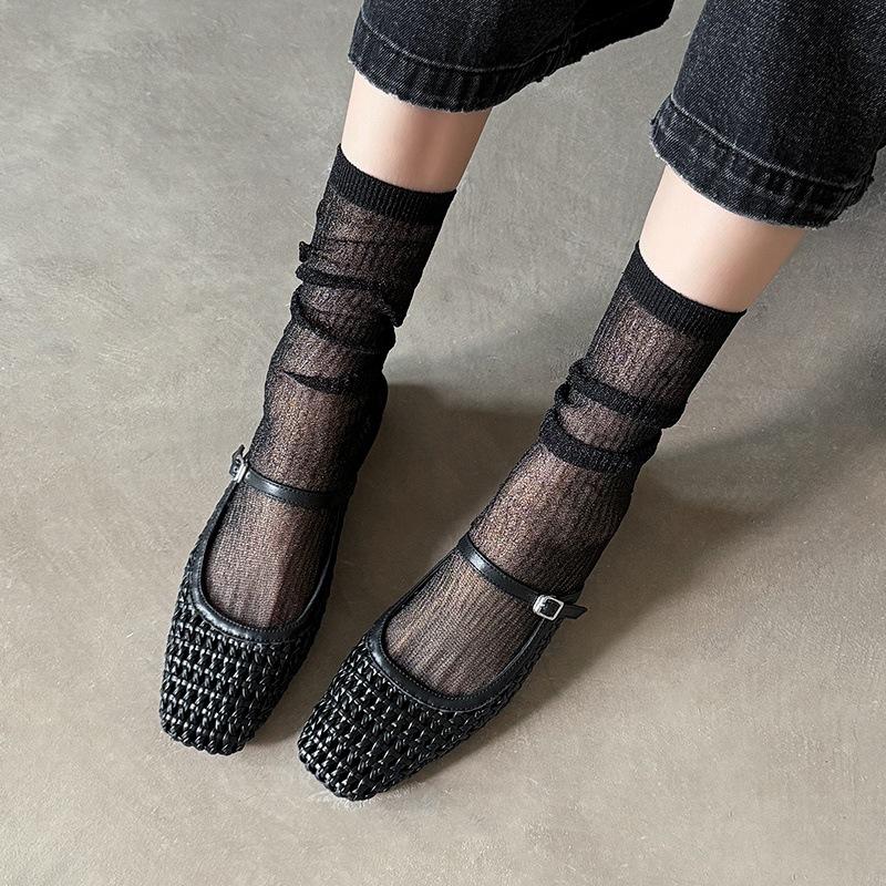 Breathable~ 3cm Thick Heel Light Mouth Sandals Women's Leather Hollowed Out Summer Mary Jane Bag Head Wearing Sandals