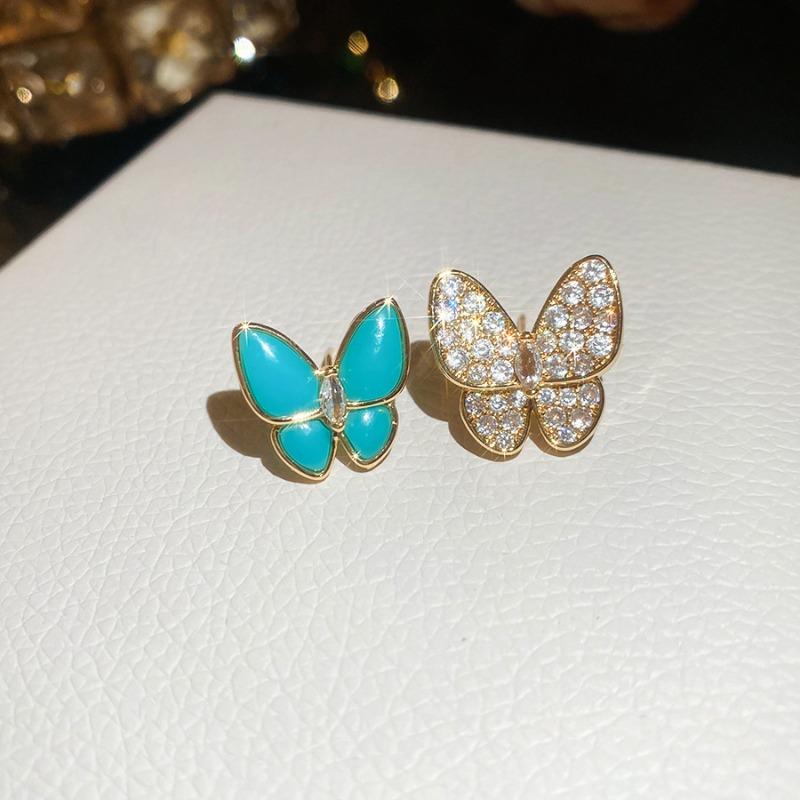Butterfly Love Flower Language~ Super Flash Zircon Butterfly Stud Earrings Ring Necklace Set Light Luxury Premium Exquisite Versatile Jewelry