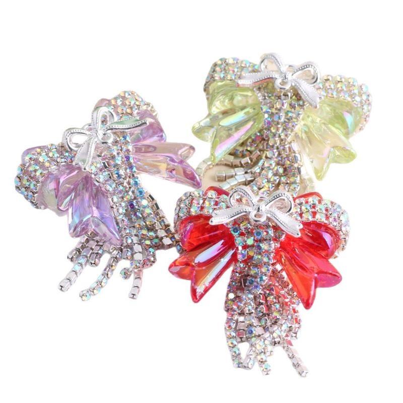 1Pcs Jewelry Making Diy Bracelet Luxury Bowknot Bows Rhinestone Faux Crystal Beads With Tassel Loose Spacer Beads With Hole