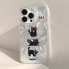 Cute Black Cat Phone Case For iPhone 17 Air Case iPhone17 16 15 11 12 13 14 Pro Max Plus Laser Silver Feather Texture Shockproof Cover