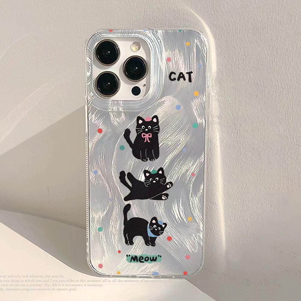 

Black Cat Pink Bow Heart Art Phone Case for iPhone 17 16 15 14 13 12 11 16E Series Pro Max Plus Double Layer Protection iphone 16 E