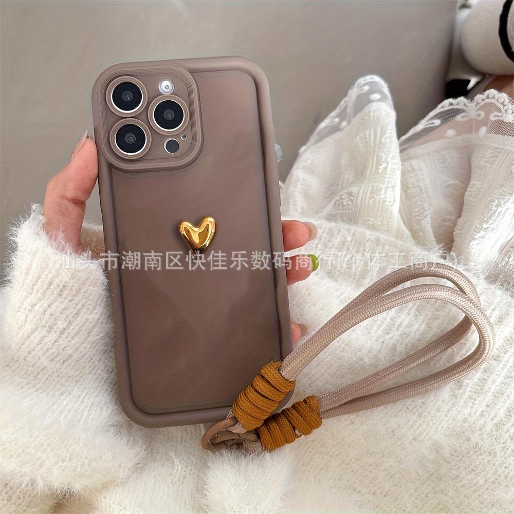 Gold love lanyard mobile phone case Apple 16promax new iPhone17Pro/15/14/13/12/11