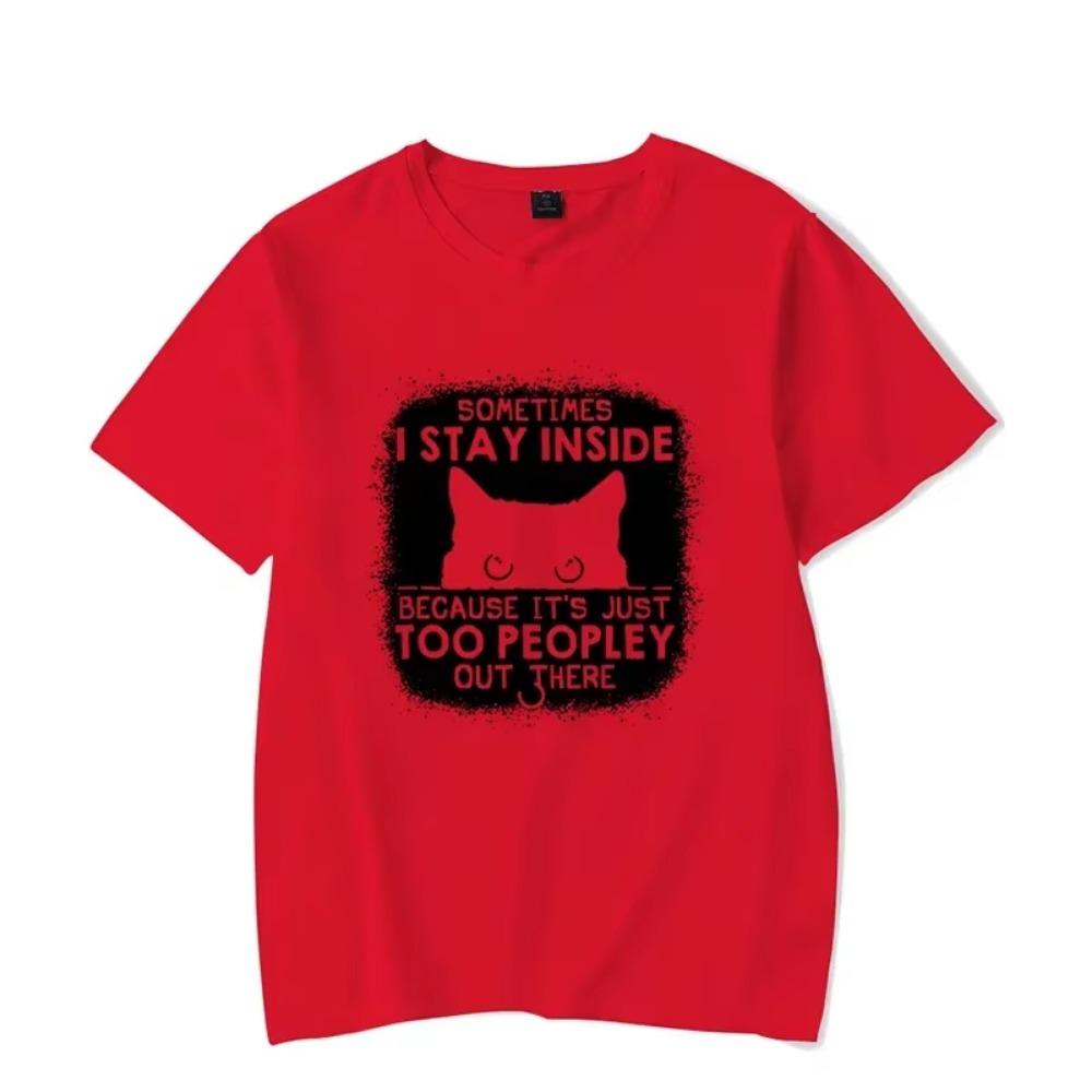 Men's T-shirt Sometimes I Stay Inside Funny Cat Cartoon T Shirt Oversized Men Women Tshirt Black Kitten Graphic Shirt Men Tshirt