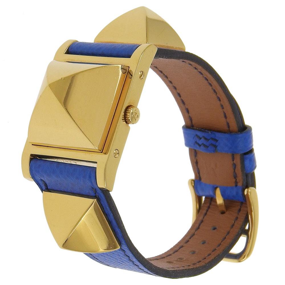 HERMES Medor Watches WhiteDial Plated Gold/Embossed Leather Quartz Analog display Women Used