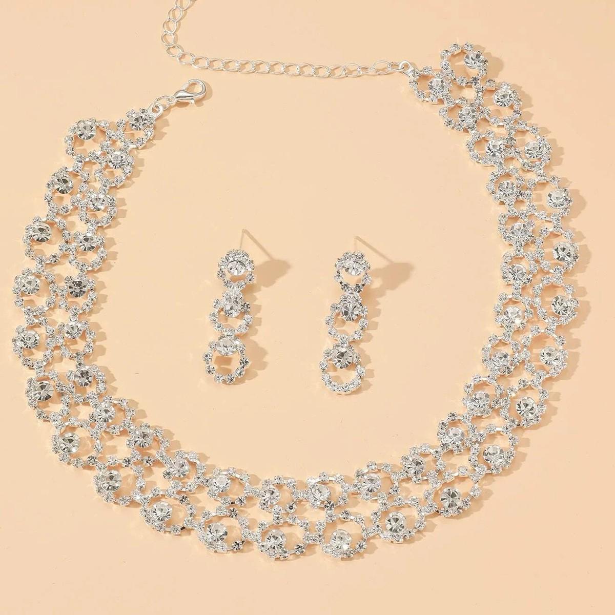 Elegant Cross Inlaid Diamond Necklace and Earrings Set for Women - Bridal Fashion Accessory