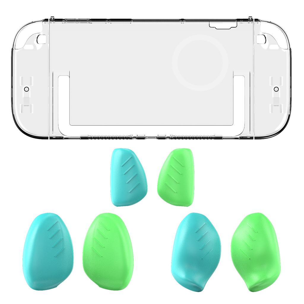 Switch 2 Transparent Case with 6 Interchangeable Grip Covers (3 Thickness Sets) - Anti-Slip Texture, Magnetic & Dock Compatible