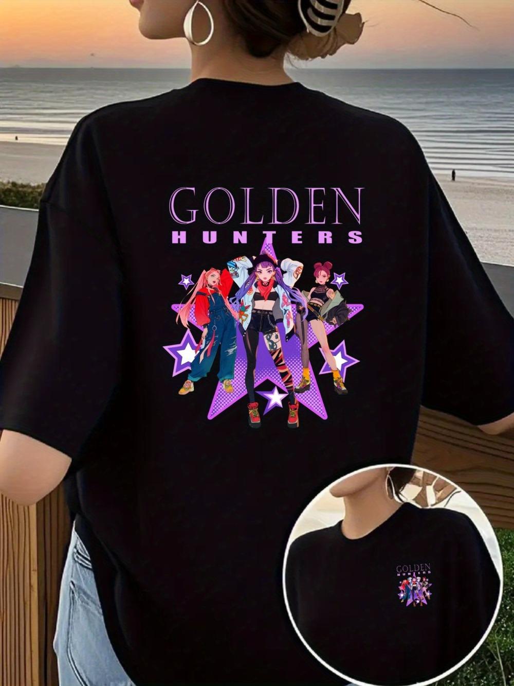 

Women s Golden Hunters Anime Graphic T-shirt Double-sided Print Golden Hunters Characters Back Design Casual Short Sleeve Tee XL