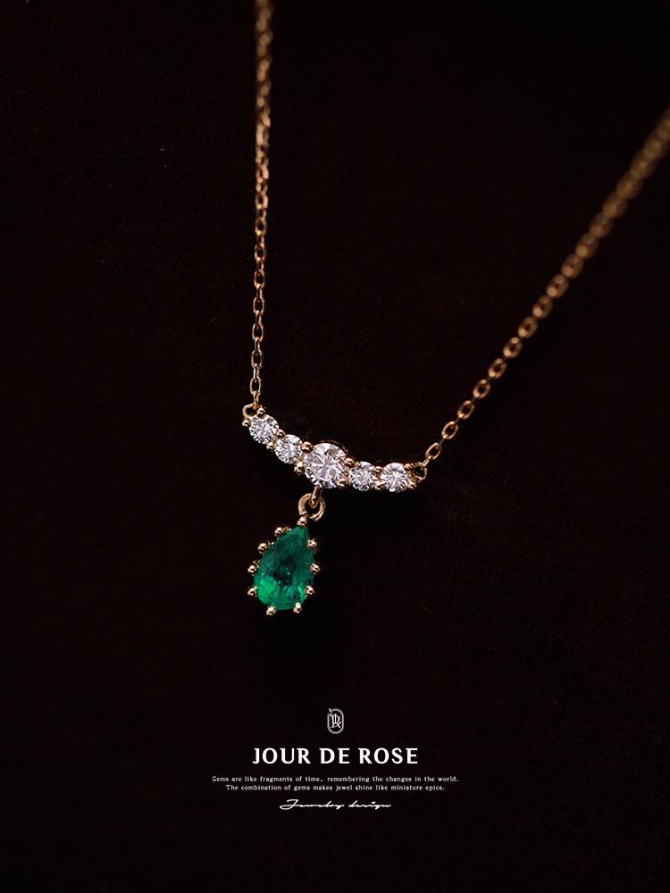 18K Gold-Plated Sterling Silver Necklace with Emerald Water Drop Pendant 18K Gold
