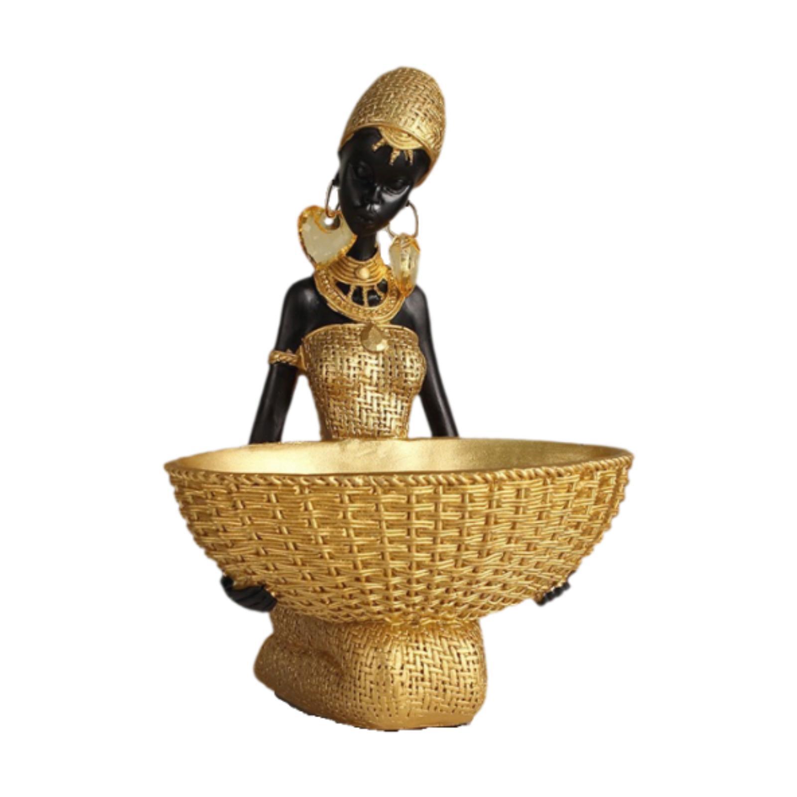 

African Tribal Lady Statue Retro Decor Desktop Ornament African Lady Sculpture for Tabletop Bedroom Outdoor Shelf Fireplace