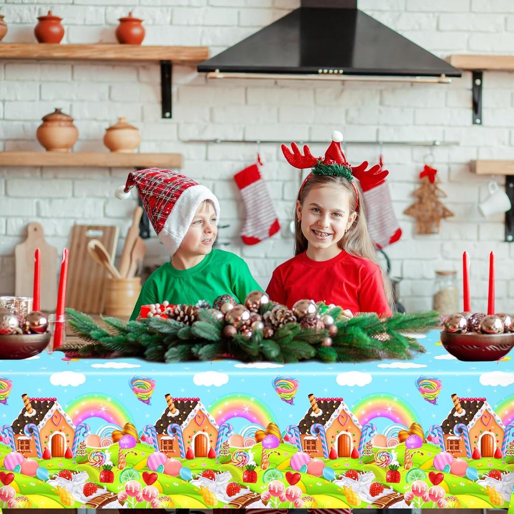 Avezano 3 Pcs Candyland Party Tablecloth Colorful Lollipop Table Covers Sweet Candy Land Birthday Party Baby Shower Supplies