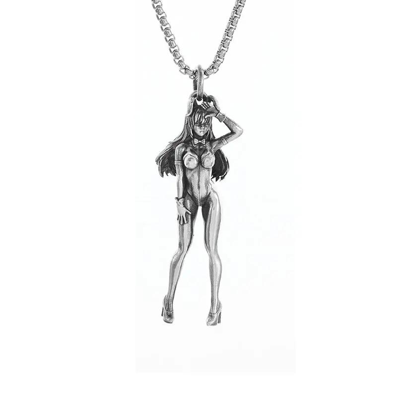 Silver-Plated Sexy Cute Bunny Girl Pendant Beautiful Girl Cosplay Necklace Men and Women Rock Party Anime Jewelry Couple Gifts