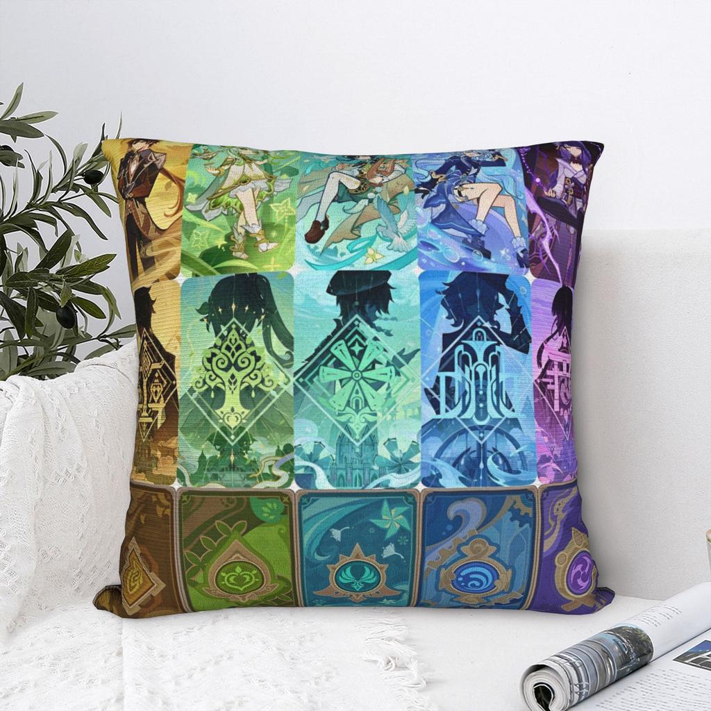Genshin Impact Characters Collection Pillowcase Printed Cushion Cover Decorative Video Games Cartoon Throw Pillow Case Cover