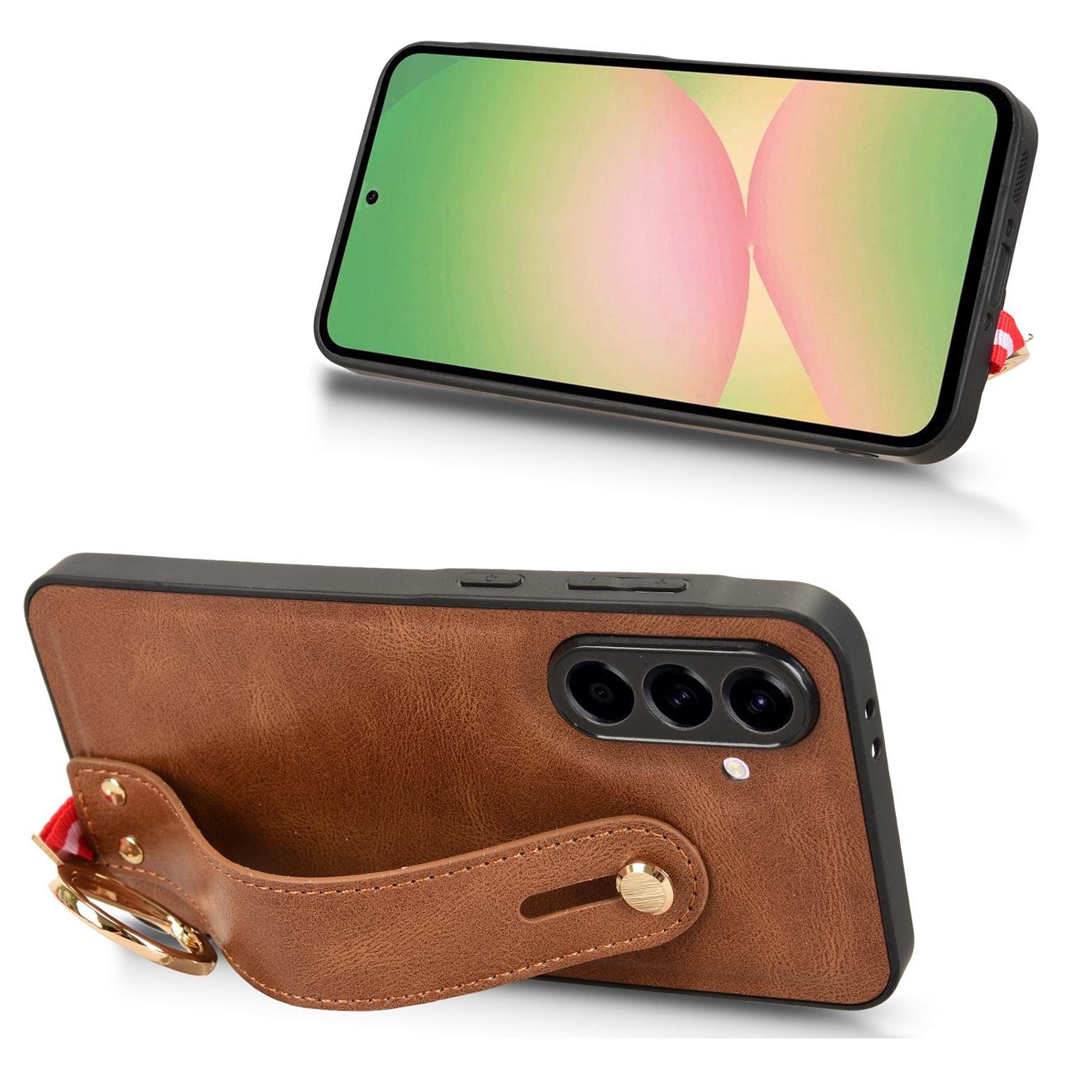 

For Samsung Galaxy A56 5G Case Wristband Kickstand Leather+PC+TPU Phone Cover with Bottle Opener Blue