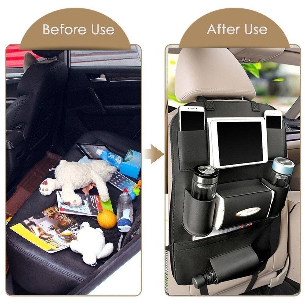 Pu Leather Car Seat Back Organizer and Phone Holder Universal