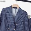 ZANZEA Women Casual Blazer and Pants Stripe Print Two Piece Suit Sets