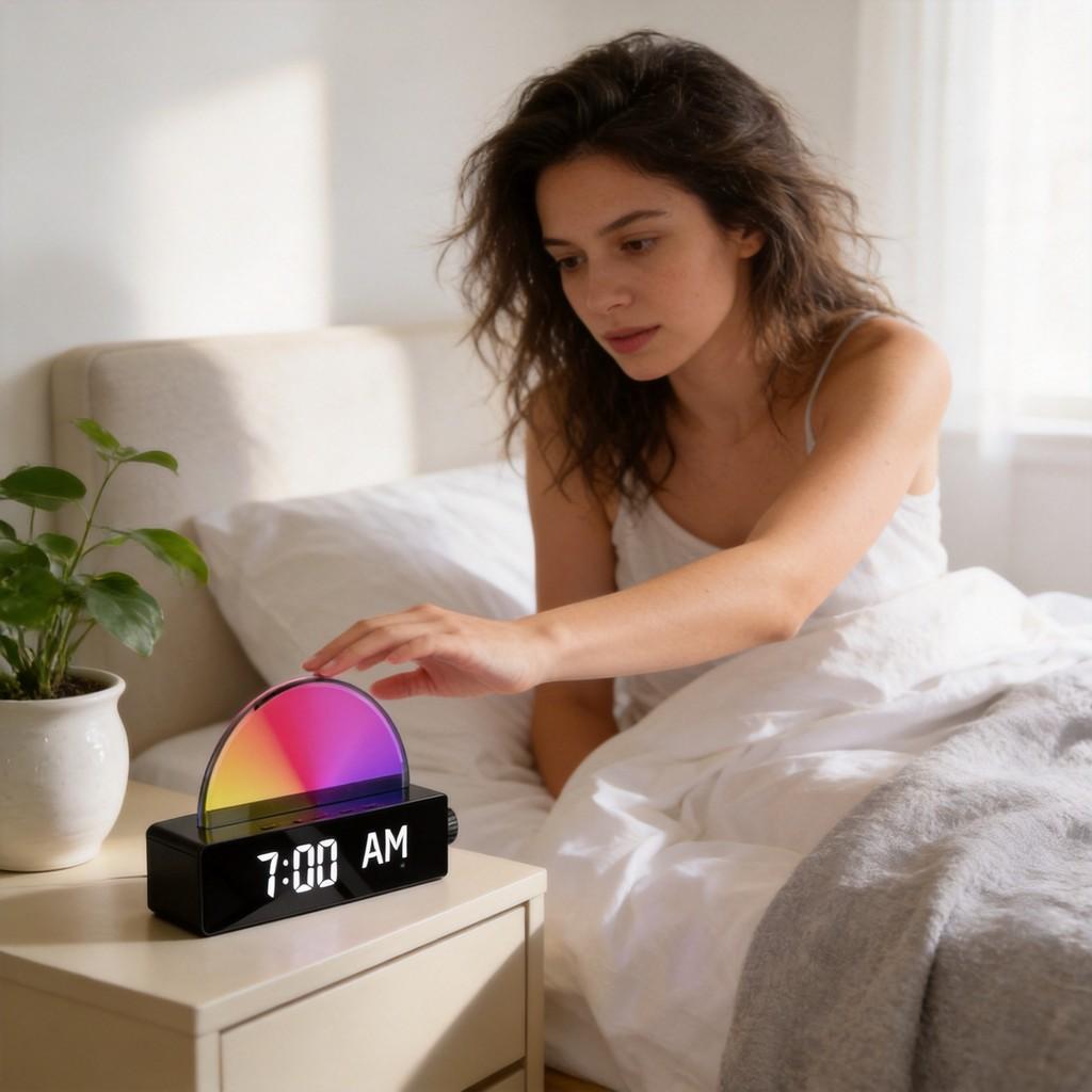 Digital Alarm Clock With Colorful Led Lights For Bedroom Use