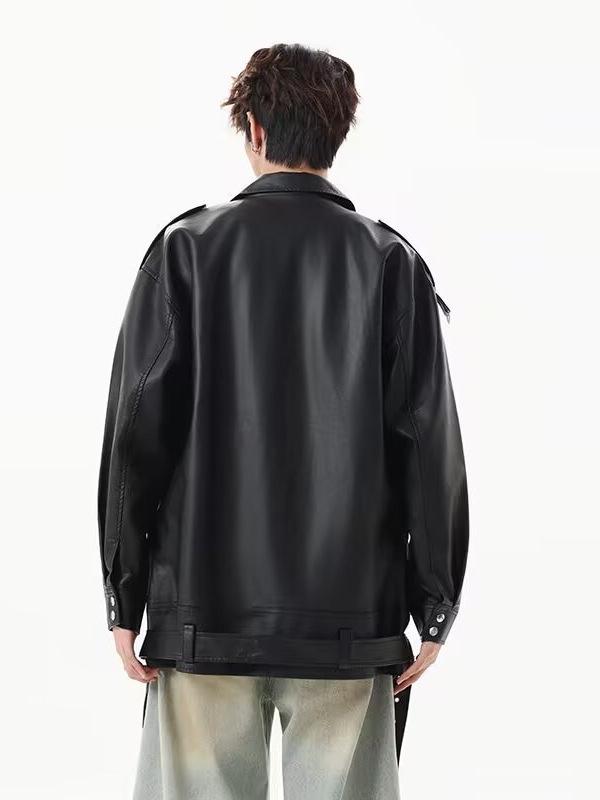 Men's Oversized PU Leather Jacket - Korean Style, Autumn/Winter Motorcycle Cool Scoundrel Design