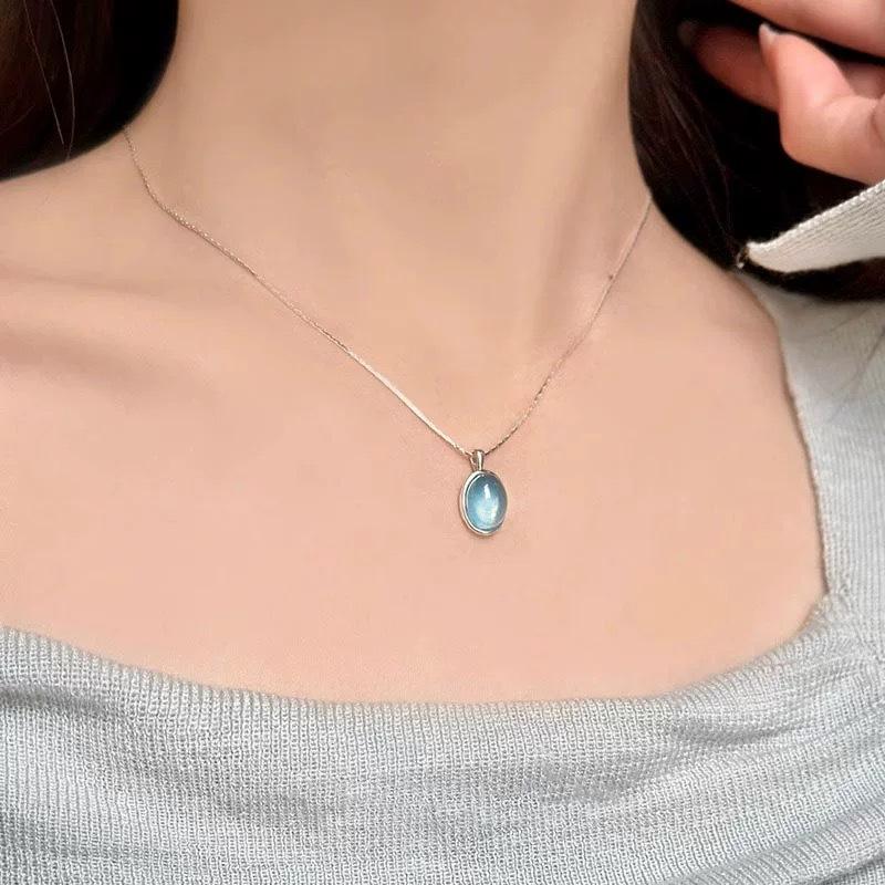 Collar Misterio del Mar Profundo para Mujer Moda Simple Versátil Cadena Hueso de Serpiente Colgante Ovalado Piedra Lunar Accesorios Calidad