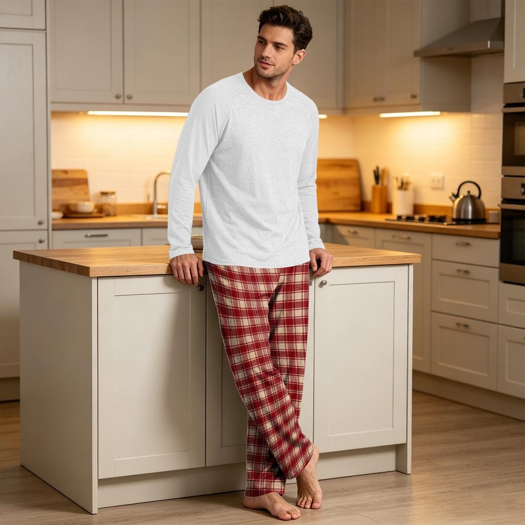 Men's Long Sleeve Pajama Set for Home Sleepwear Wear