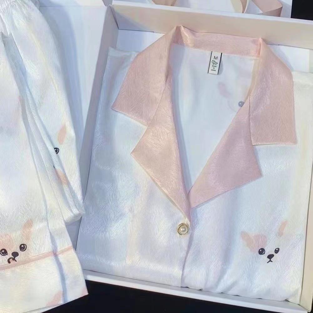 Flowers Twill Print Classy Women's Pajamas Spring Autumn Two-piece Sets Long Female Lounges Simulated Silk New Y2k Homewear