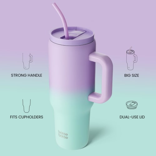 40oz Stainless Steel Vacuum Travel Mug with Handle and Straw, Perfect for Travel, Car, or As a Gift, Perfect for Parties, Office, or Coffee (Purple Gr