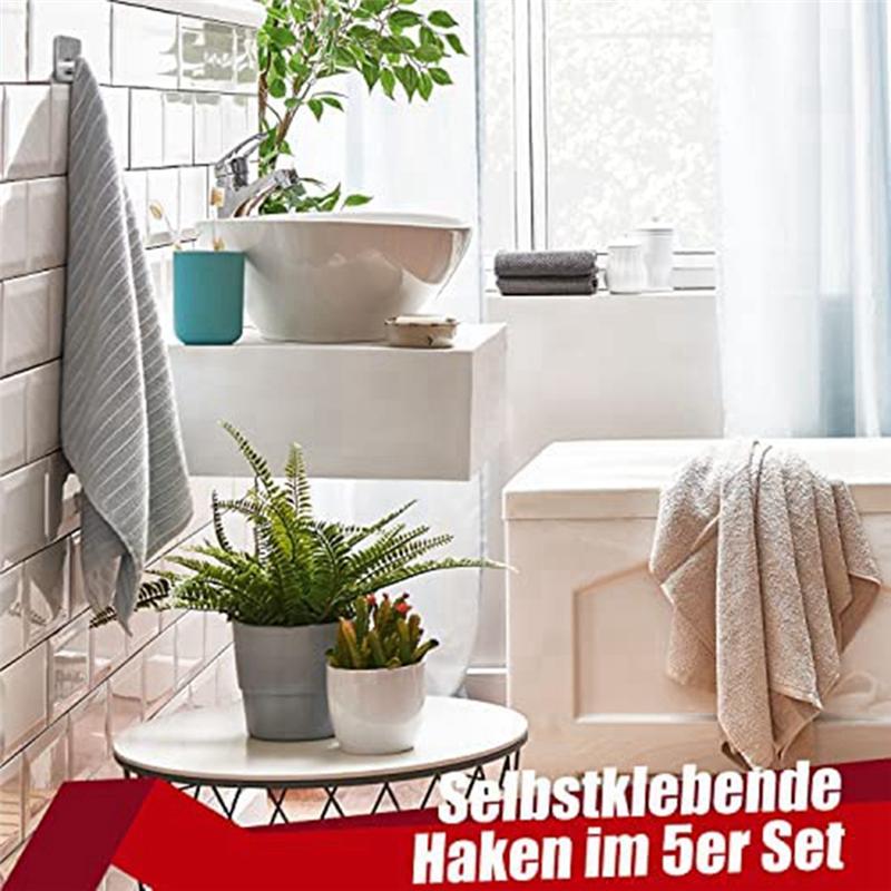 Good-Towel Holder No Drilling Wet Room Suitable Adhesive Hooks Set Of 5 Stainless Steel Hooks Self-Adhesive
