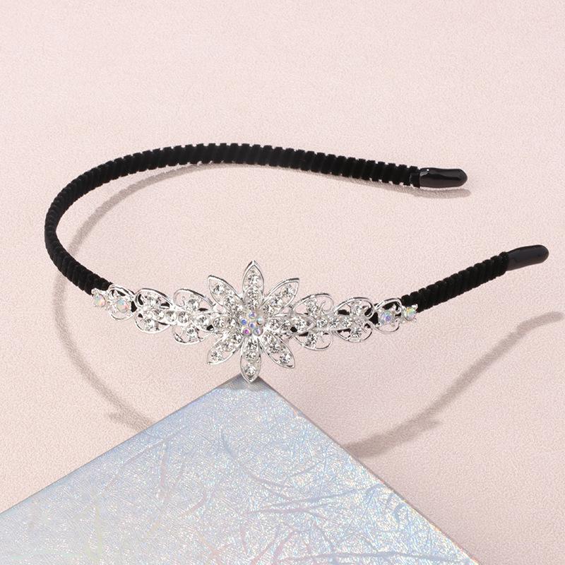 Crystal Alloy Flower Hairband, Anti-slip Headband Hairpin, Bridal Headpiece